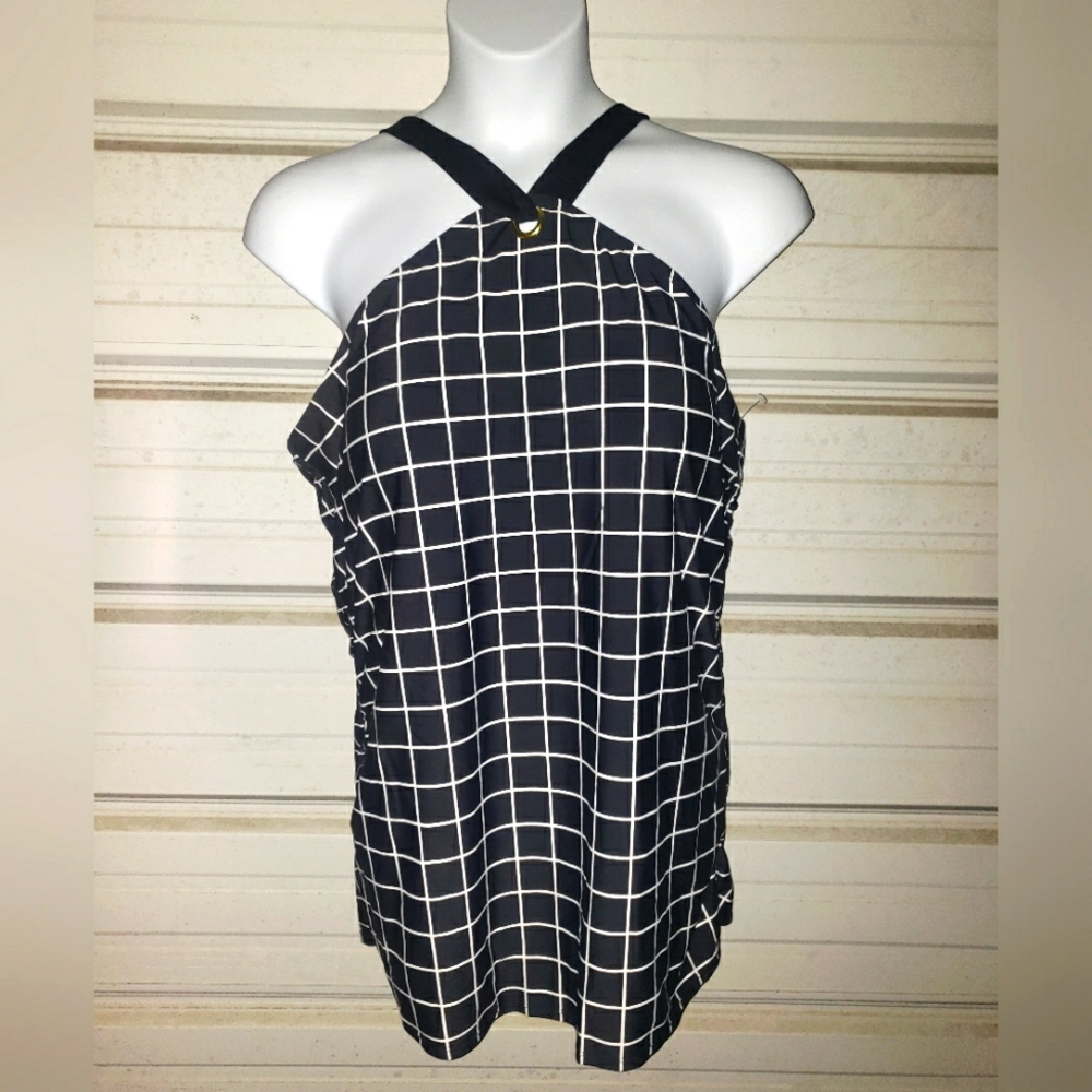 Plus Size 4x 26 Womens Swimsuit Tankini Top High Neck Lane Bryant Cacique Black